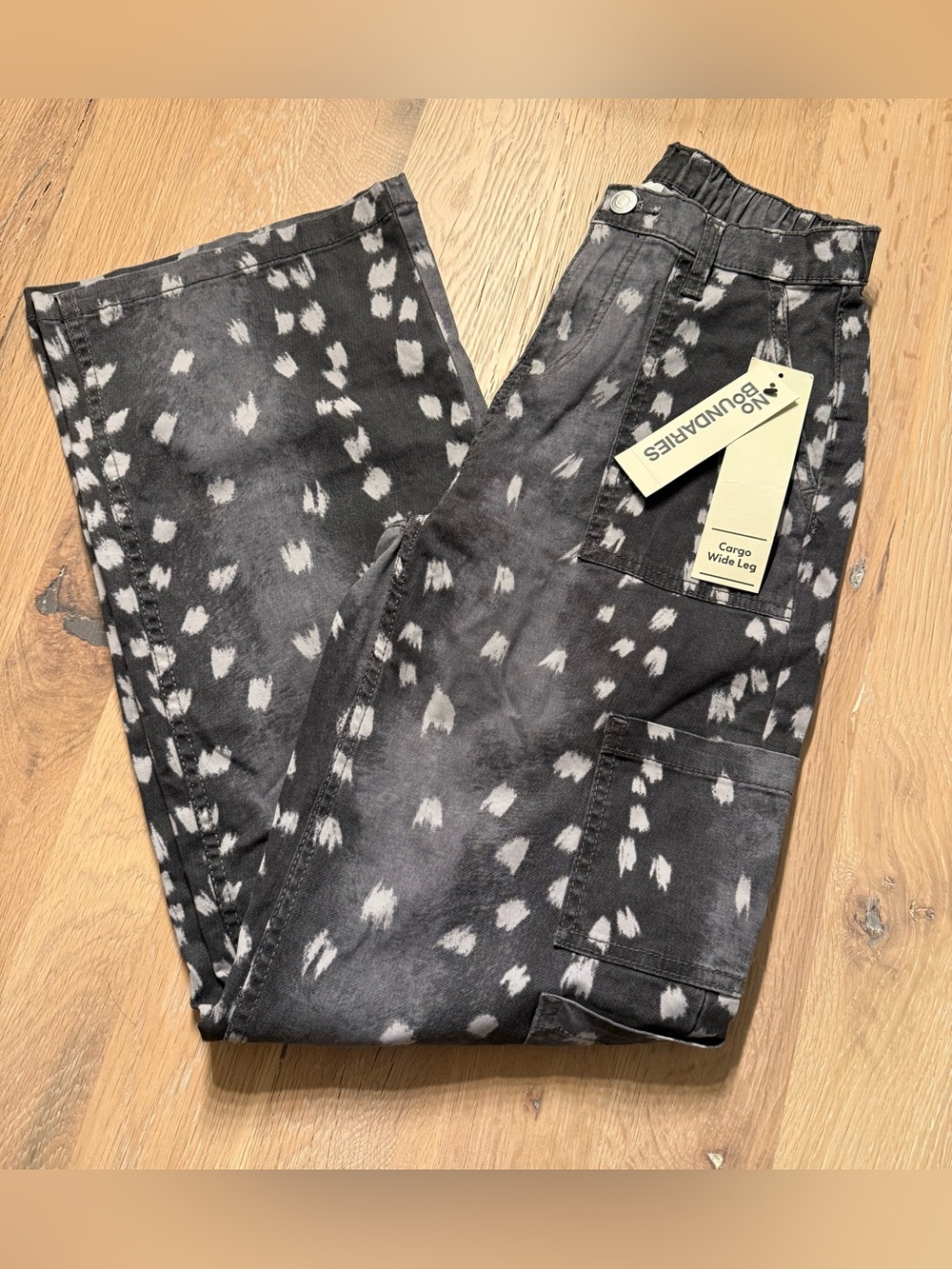 P4.  No Boundaries Black & Gray Spotted Cargo Wide Leg Jeans